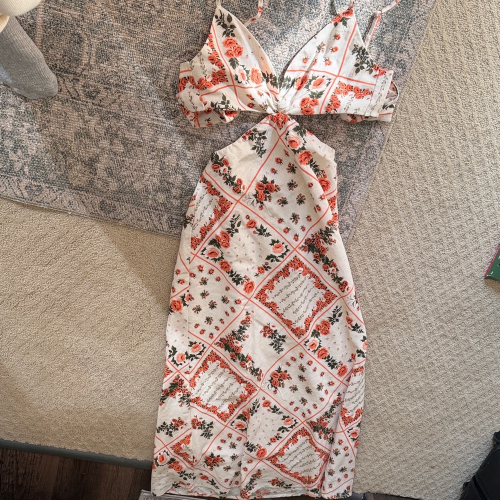 Floral Tie back  linen dress